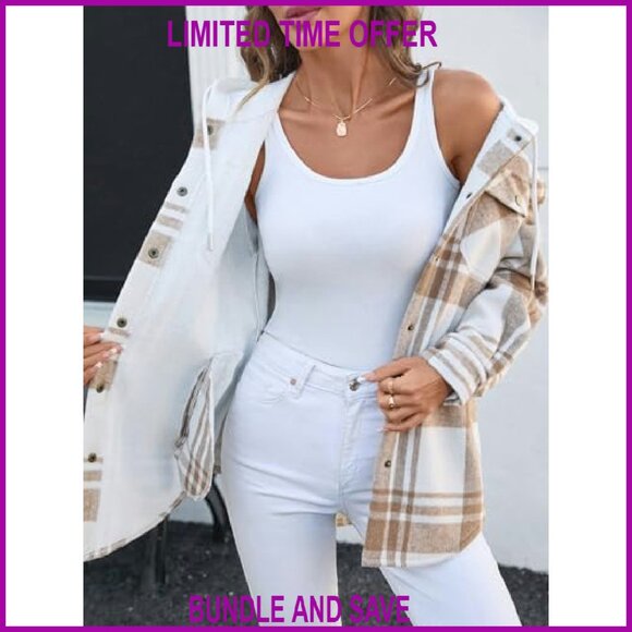 Oversized Flannel Shacket Sherpa Lined Hooded Jacket with Pockets - Picture 5 of 8